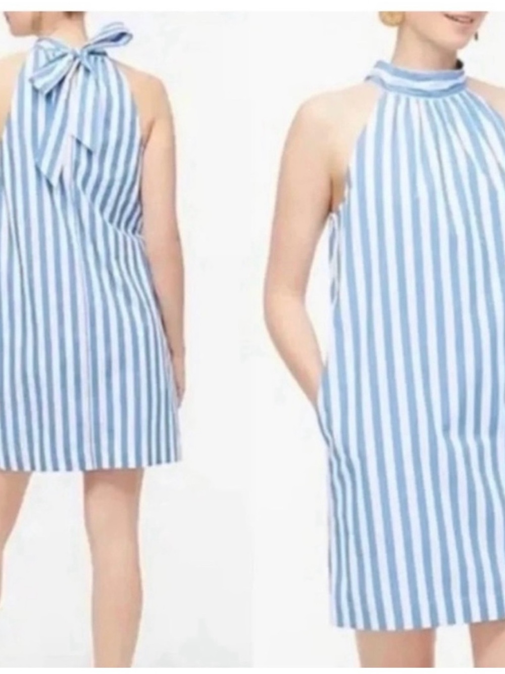 J.Crew Blue and White Striped Halter Tie-Back Dress